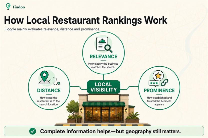 Relevance, distance and prominence factors affecting local restaurant visibility