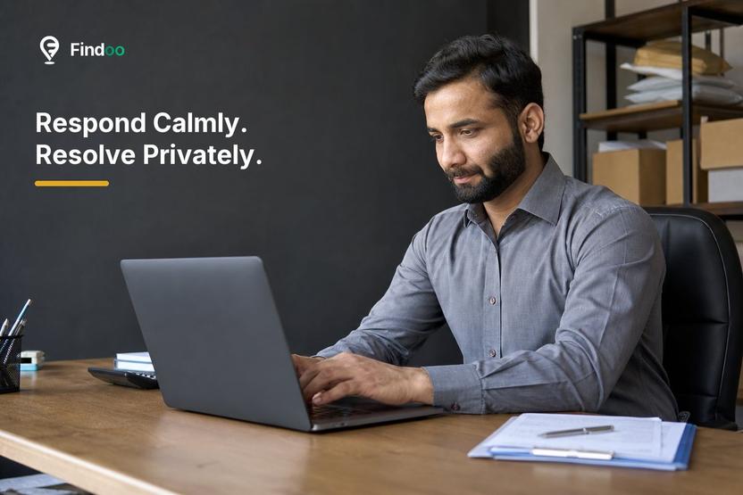 Negative customer review followed by a calm and professional business response